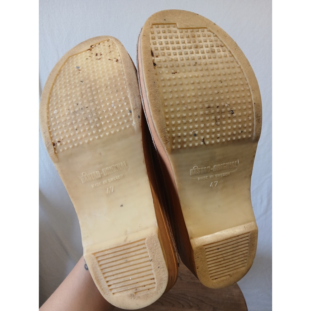 Swedish wooden clogs leather handstitched EU 47 US 13 hippie boho eclectic - Picture 4 of 8
